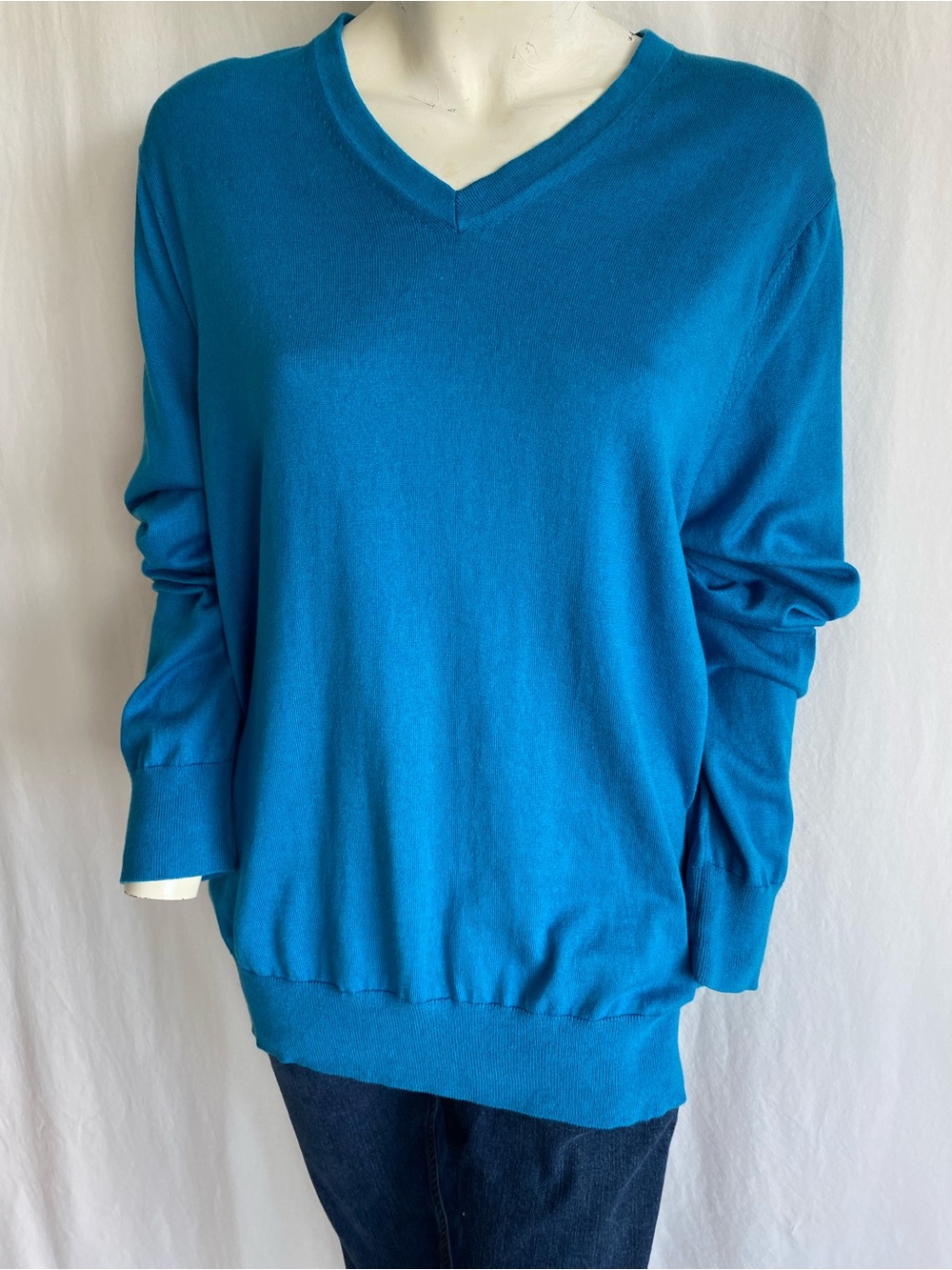 75% Silk 5% Cashmere 20%Cotton V Neck Turquoise Pullover Sweater XL